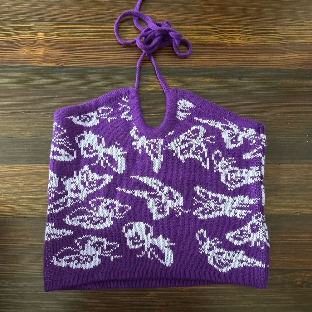 Purple and White Knitted Halter Top